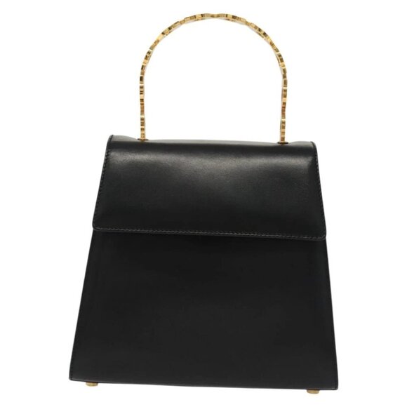 Salvatore Ferragamo Gancini Hand Bag Leather Black Gold Auth 140675 - Picture 4 of 14